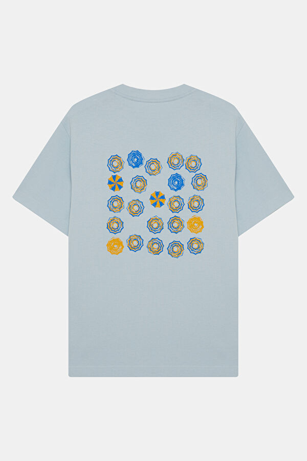Light Blue Crew Neck Printed Men's T-Shirt 2