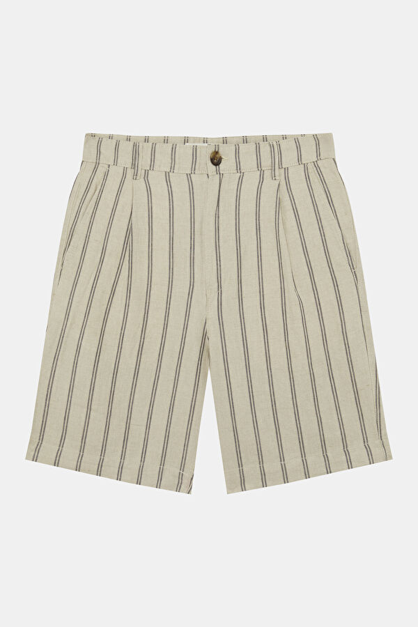 Ecru Striped Linen Cotton Men's Shorts