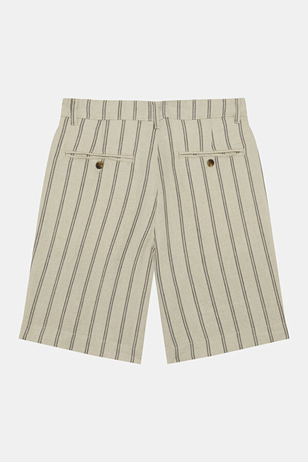 Ecru Striped Linen Cotton Men's Shorts 2