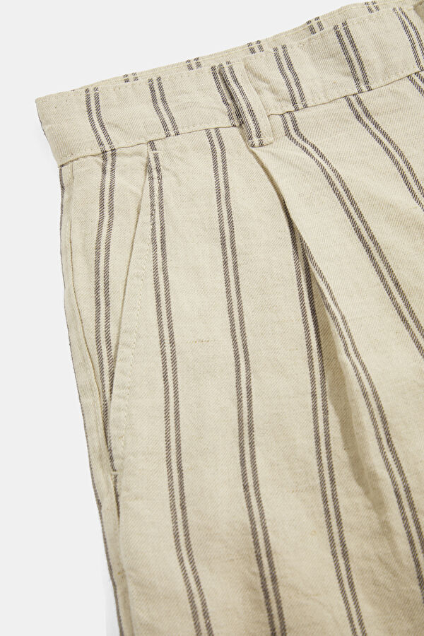 Ecru Striped Linen Cotton Men's Shorts 4