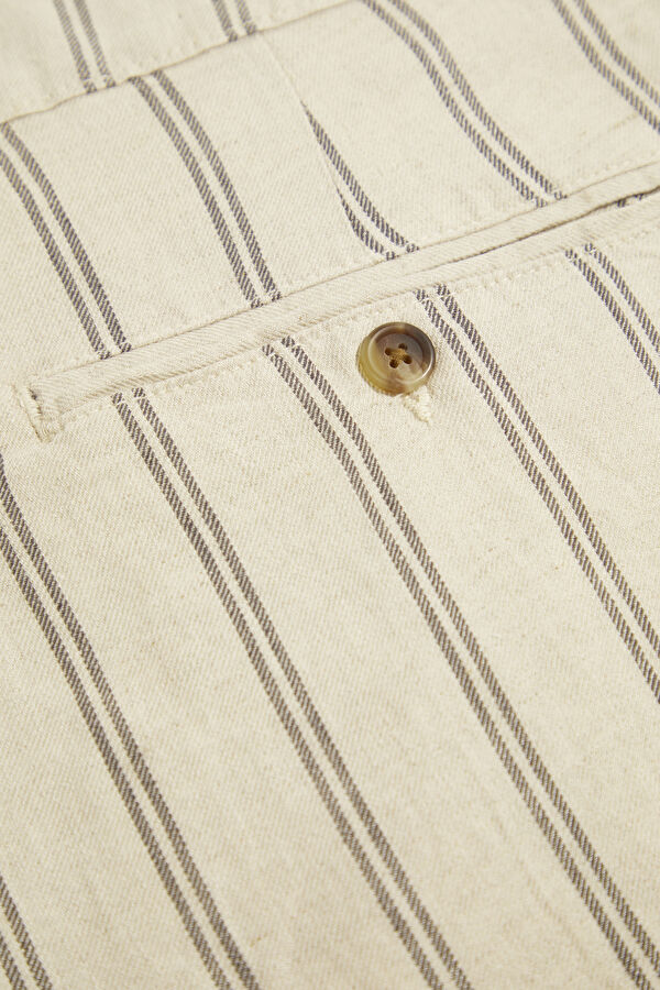 Ecru Striped Linen Cotton Men's Shorts 5
