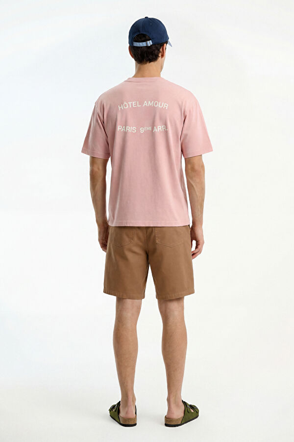 X Hotel Amour Relax Kalıp Pembe Bisiklet Yaka Baskılı Erkek T-Shirt 2