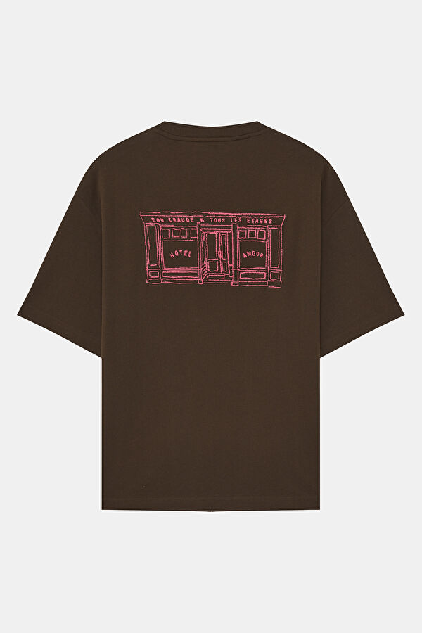 X Hotel Amour Relax Kalıp Kahve Bisiklet Yaka Baskılı Erkek T-Shirt 2