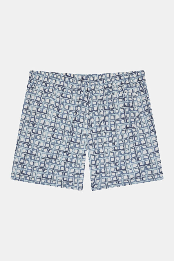 Blue Patterned Elastic Waist Men's Swimsuit 2