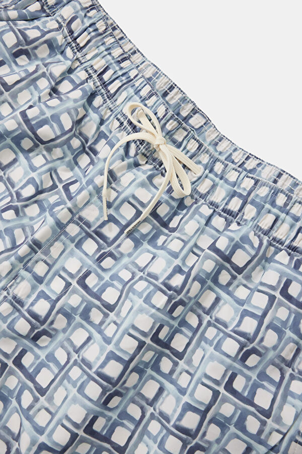 Blue Patterned Elastic Waist Men's Swimsuit 3