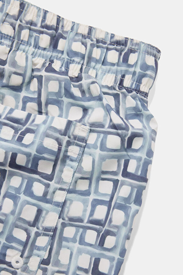Blue Patterned Elastic Waist Men's Swimsuit 4