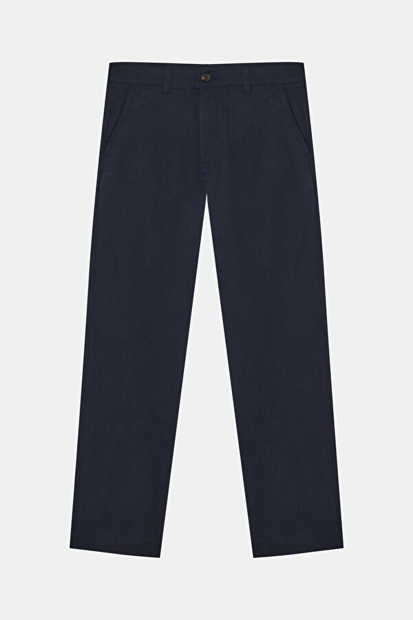 Navy Blue Straight Lyocell Cotton Men's Trousers