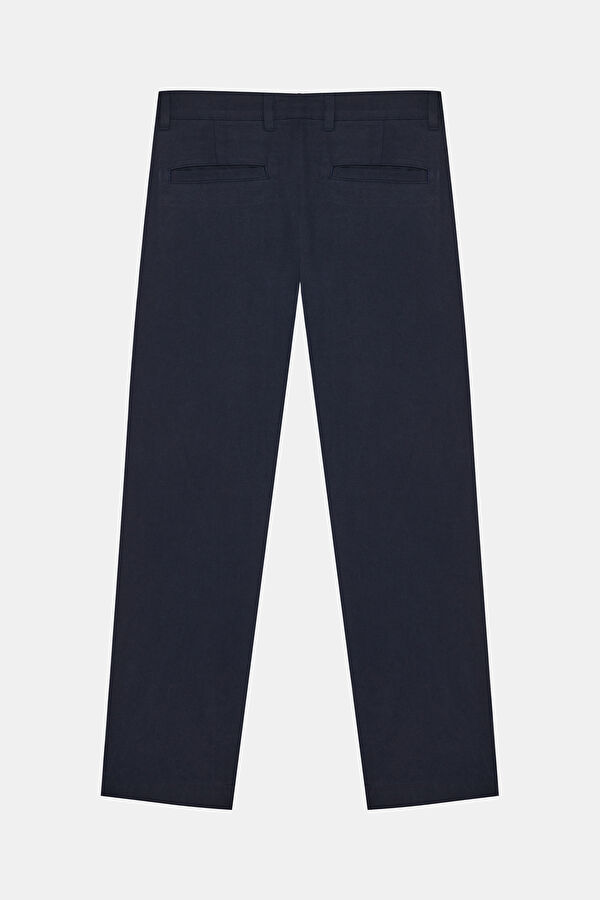 Navy Blue Straight Lyocell Cotton Men's Trousers 2