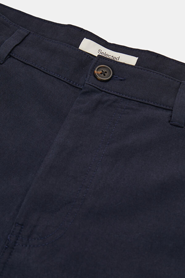 Navy Blue Straight Lyocell Cotton Men's Trousers 3