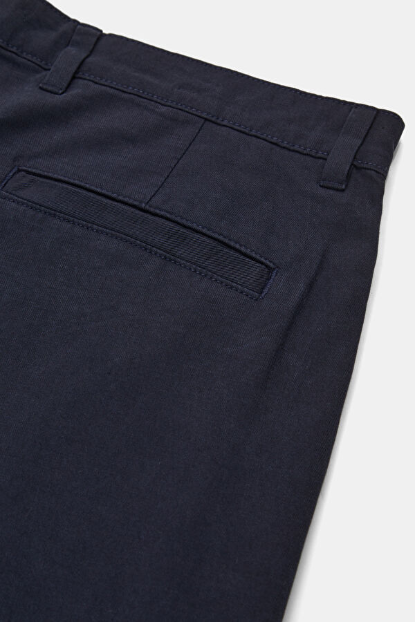 Navy Blue Straight Lyocell Cotton Men's Trousers 5