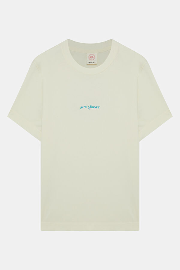 X Hotel Amour Ecru Crew Neck Printed Men's T-Shirt