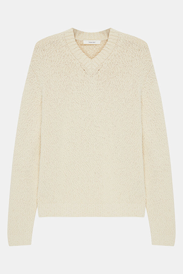 Cream Organic Cotton Knit Men's Sweater 4
