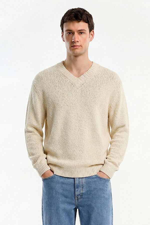 Cream Organic Cotton Knit Men's Sweater