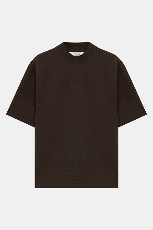 Relax Kalıp Kahve Bisiklet Yaka Erkek T-Shirt