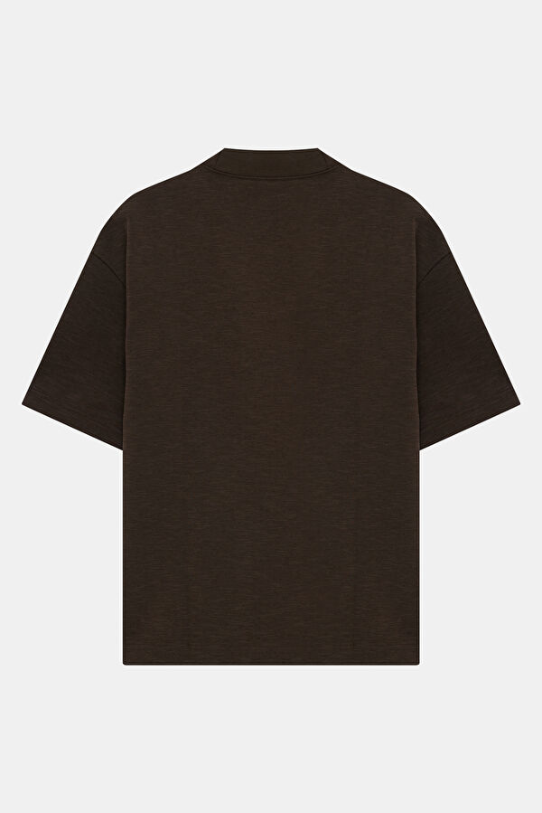 Relax Kalıp Kahve Bisiklet Yaka Erkek T-Shirt 2
