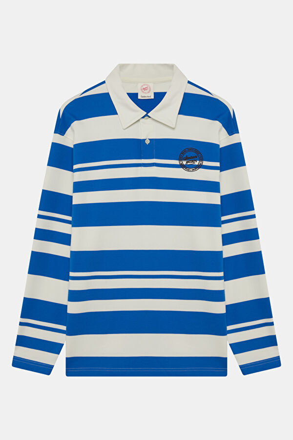 X Hotel Amour Mavi Relax Kalıp Polo Yaka Erkek Sweatshirt 4