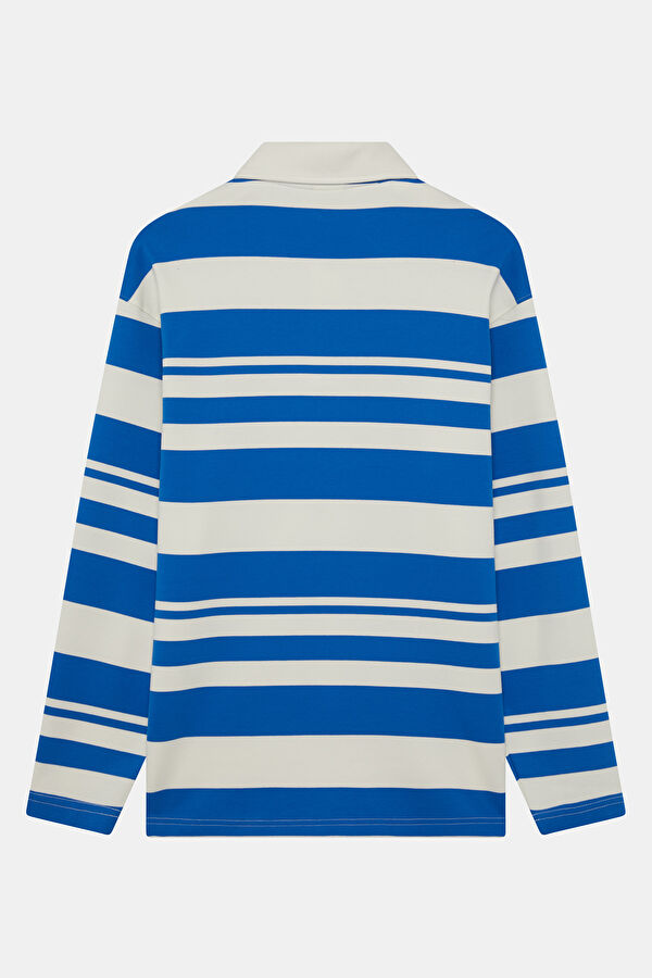 X Hotel Amour Mavi Relax Kalıp Polo Yaka Erkek Sweatshirt 5