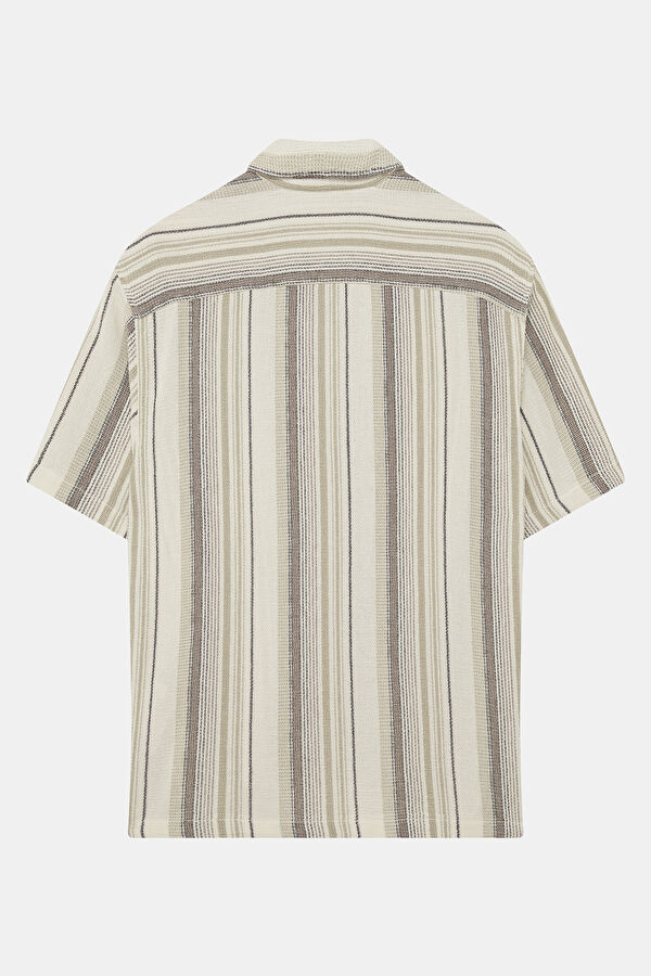 Relax Fit Ecru Striped Resort Neck Men's Shirt 2
