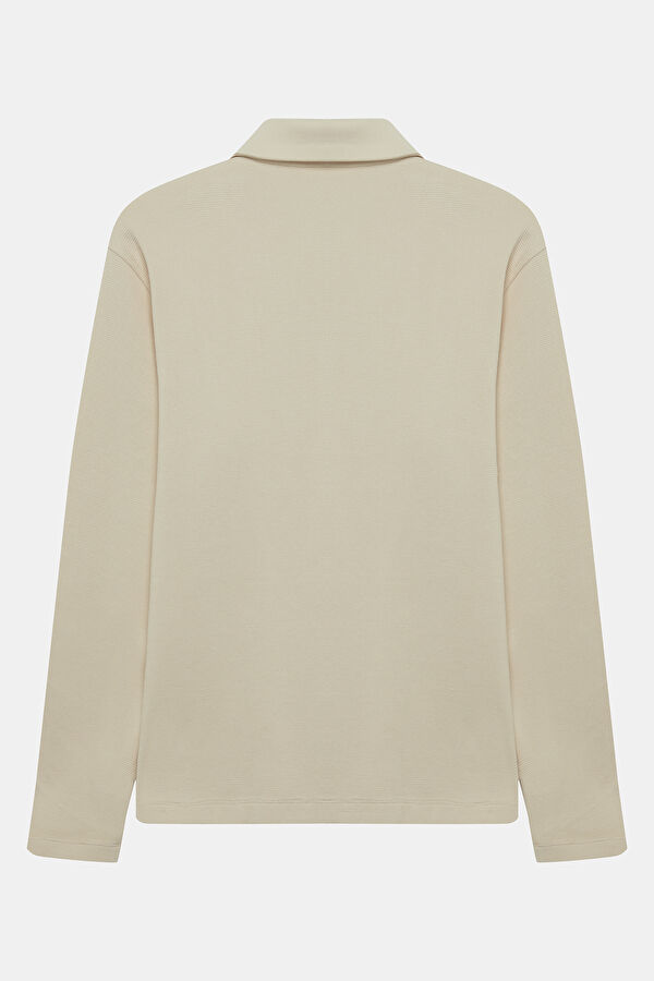 Krem Dik Yaka Erkek Sweatshirt 2