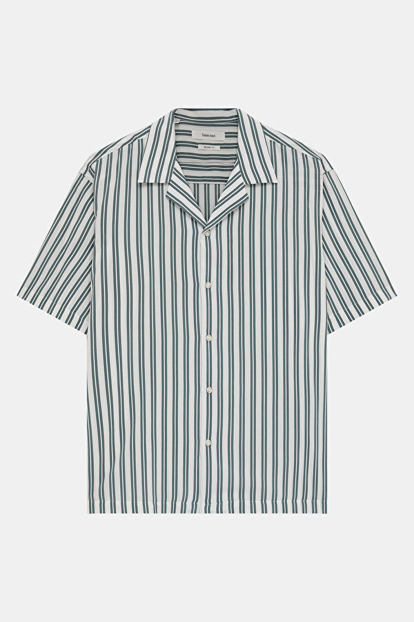 Relax Fit Light Green Striped Resort Collar Men's Shirt 4