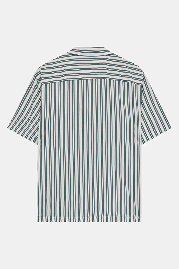 Relax Fit Light Green Striped Resort Collar Men's Shirt 5