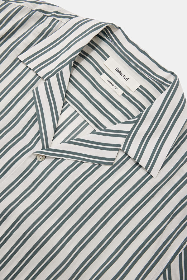 Relax Fit Light Green Striped Resort Collar Men's Shirt 6