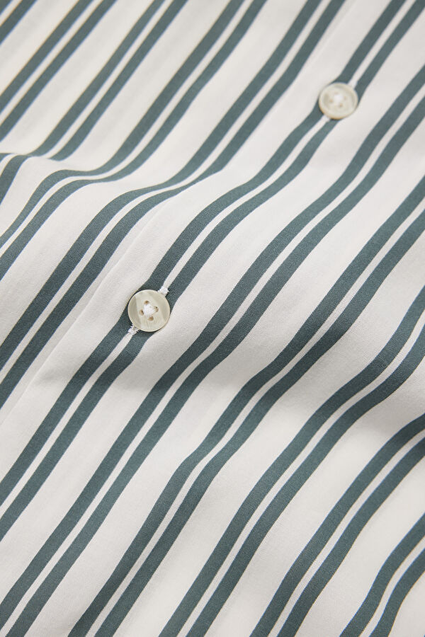 Relax Fit Light Green Striped Resort Collar Men's Shirt 7
