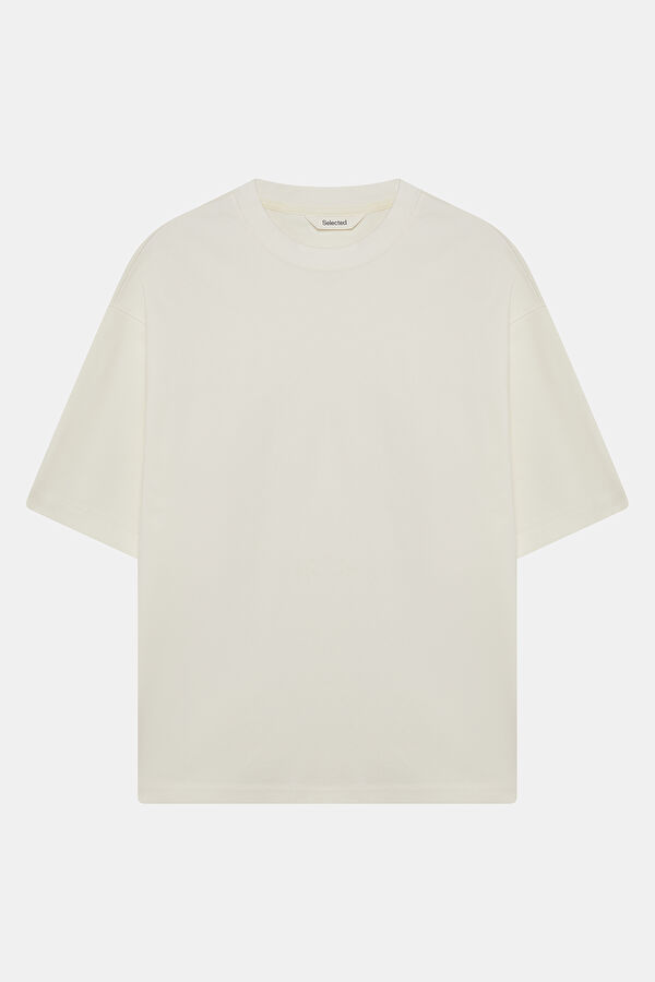 Relax Kalıp Ekru Bisiklet Yaka Erkek T-Shirt