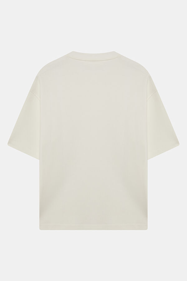Relax Kalıp Ekru Bisiklet Yaka Erkek T-Shirt 2