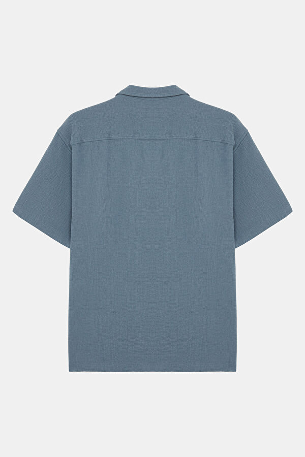 Relax Fit Blue Resort Neck Men's Shirt 2