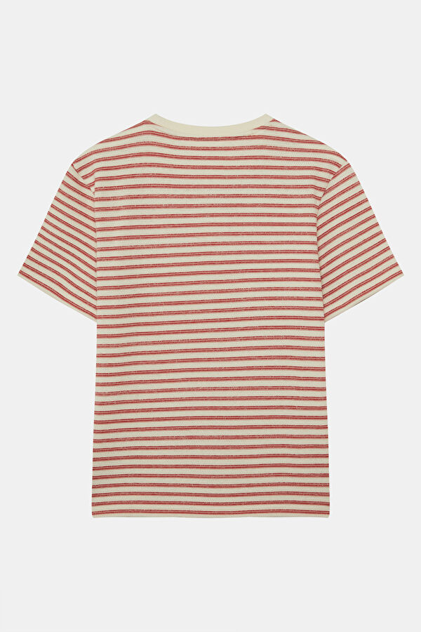Pink Crew Neck Striped Men's T-Shirt 2