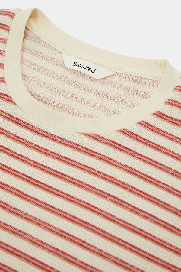Pink Crew Neck Striped Men's T-Shirt 3