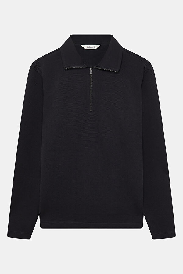 Siyah Dik Yaka Erkek Sweatshirt