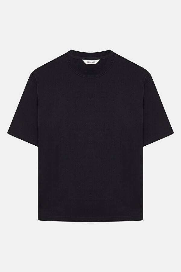 Relax Kalıp Siyah Bisiklet Yaka Erkek T-Shirt