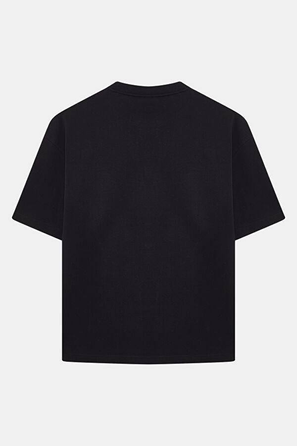 Relax Kalıp Siyah Bisiklet Yaka Erkek T-Shirt 2
