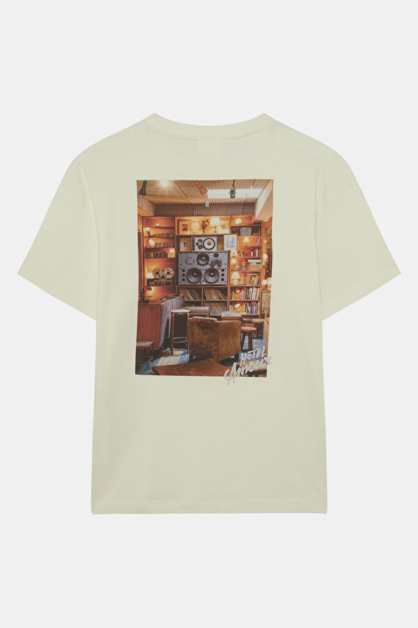 X Hotel Amour Relax Kalıp Ekru Bisiklet Yaka Baskılı Erkek T-Shirt 5