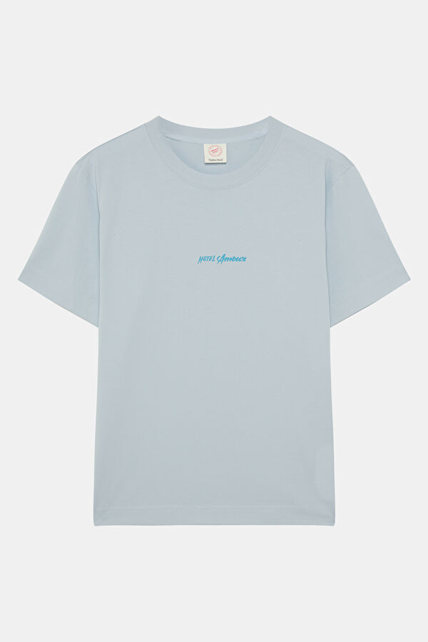 X Hotel Amour Light Blue Crew Neck Printed Men's T-Shirt 4