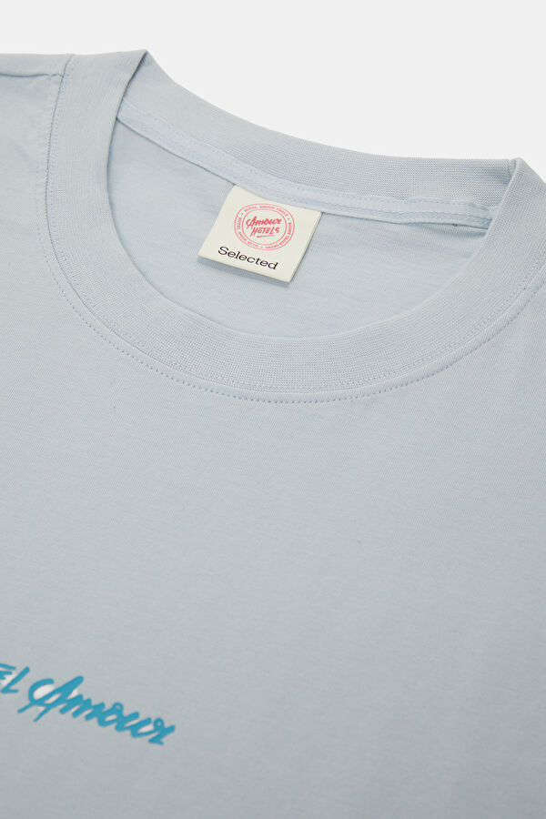 X Hotel Amour Light Blue Crew Neck Printed Men's T-Shirt 6
