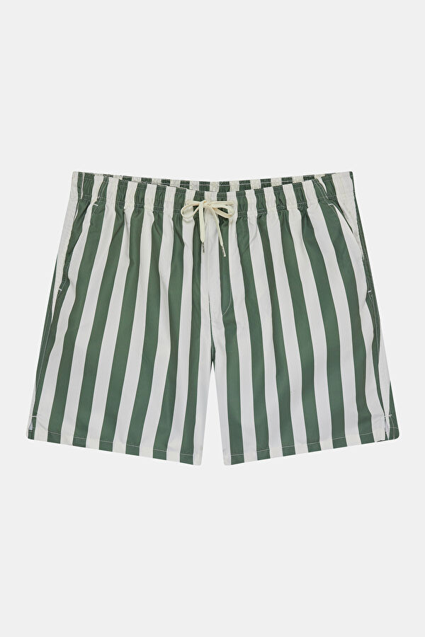 Green Striped Elastic Waist Men's Swimsuit