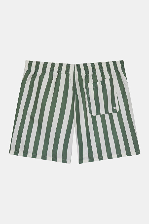 Green Striped Elastic Waist Men's Swimsuit 2