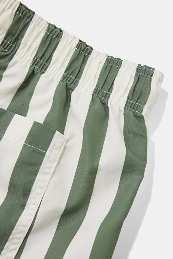 Green Striped Elastic Waist Men's Swimsuit 4