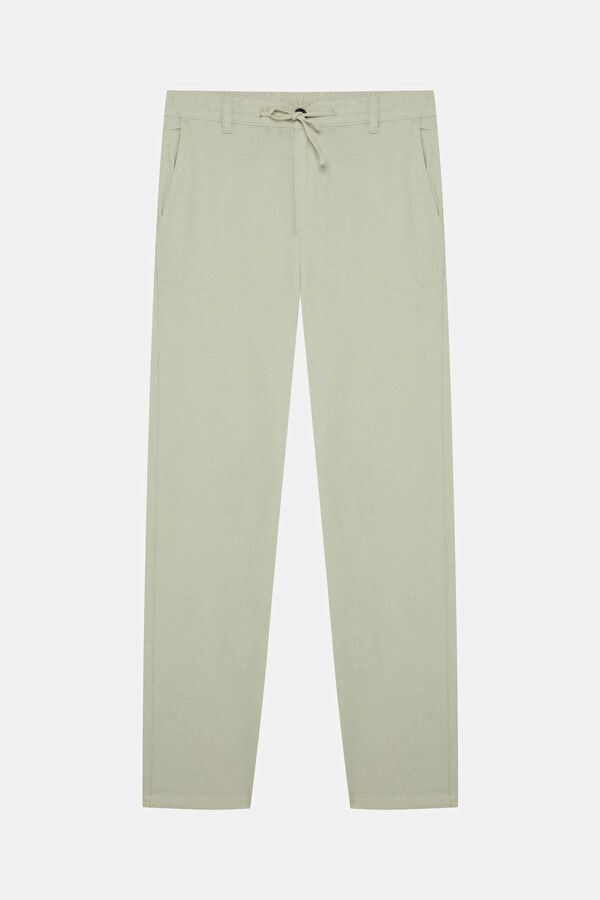 Slim Fit Light Green Slim Fit Cotton/Linen Men's Trousers
