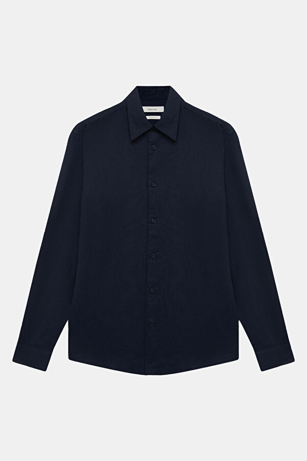 Navy Blue Linen Cotton Men's Shirt