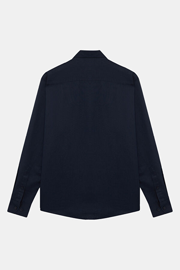 Navy Blue Linen Cotton Men's Shirt 2