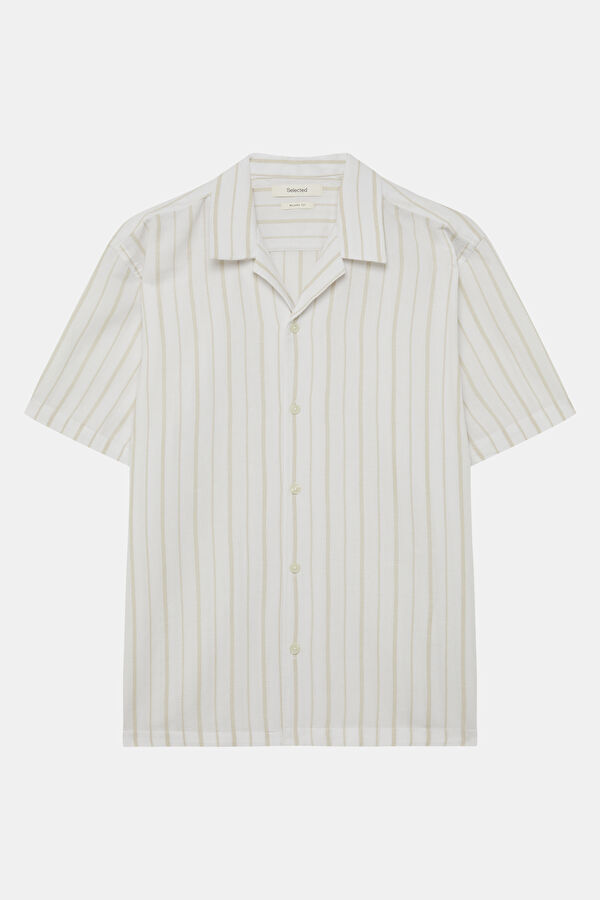 Relax Fit White Striped Resort Neck Men's Shirt