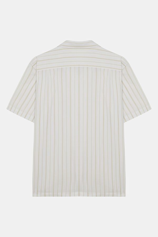 Relax Fit White Striped Resort Neck Men's Shirt 2