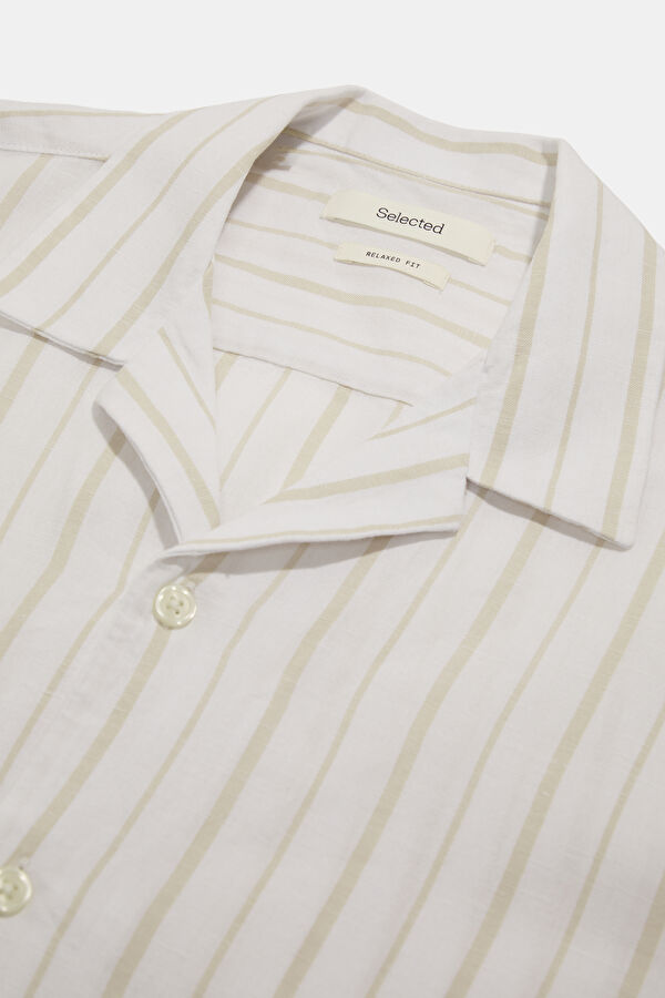 Relax Fit White Striped Resort Neck Men's Shirt 3