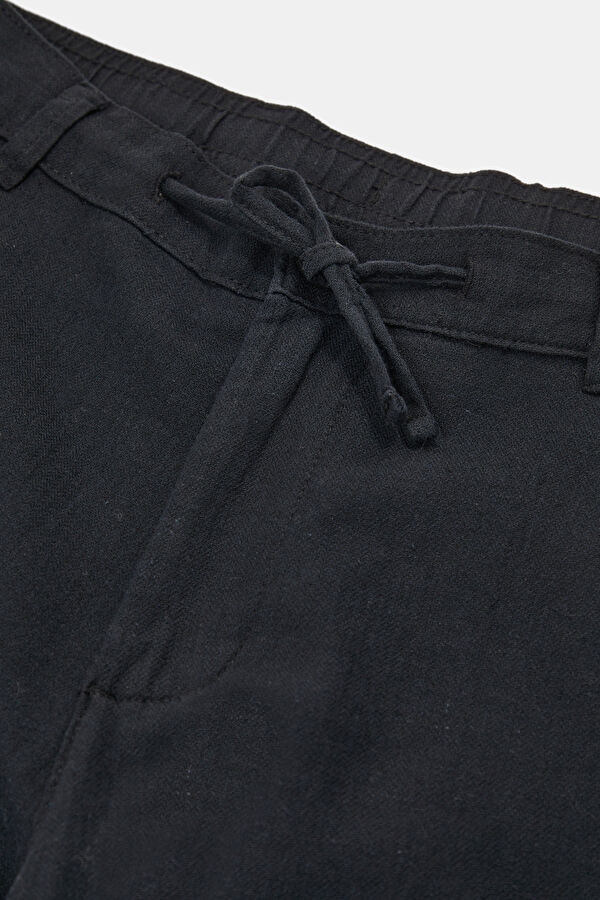 Slim Fit Black Slim Fit Cotton/Linen Men's Trousers 3