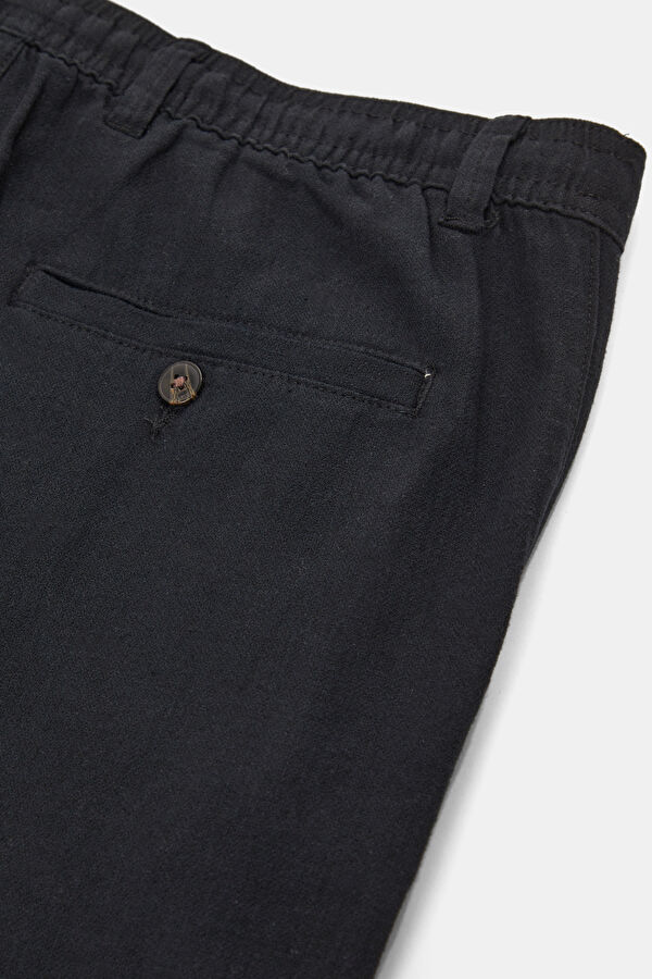 Slim Fit Black Slim Fit Cotton/Linen Men's Trousers 4