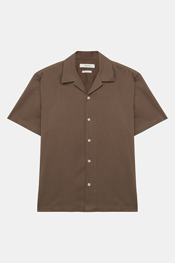 Brown Resort Collar Linen Cotton Shirt